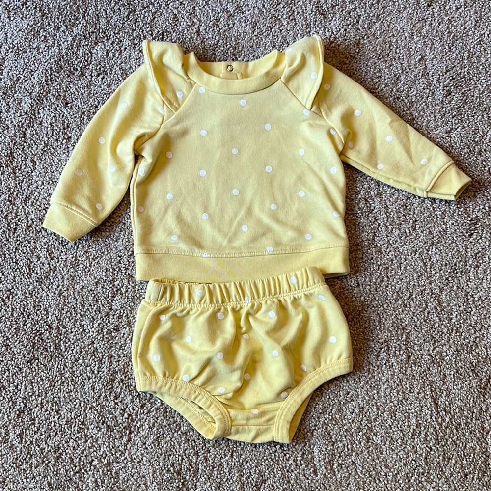 Yellow & White Polka Dot Sweatshirt & Matching Bloomers NWOT